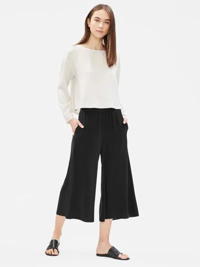 Eileen Fisher Silk Georgette Crepe Wide Cropped Pant In Black