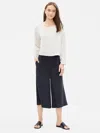 Eileen Fisher Silk Georgette Crepe Wide Cropped Pant In Black