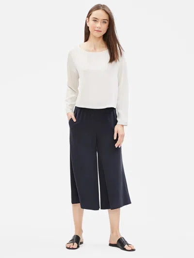 Eileen Fisher Silk Georgette Crepe Wide Cropped Pant In Black