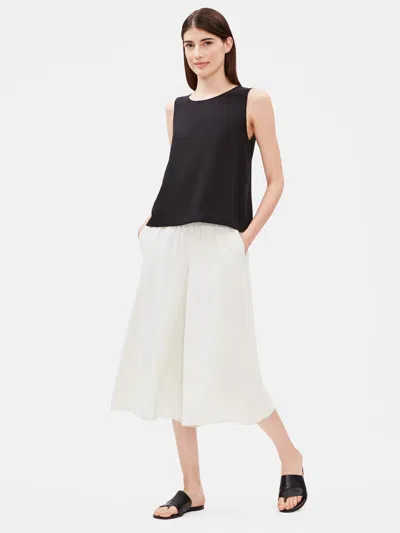 Eileen Fisher Silk Georgette Crepe Wide Cropped Pant In White