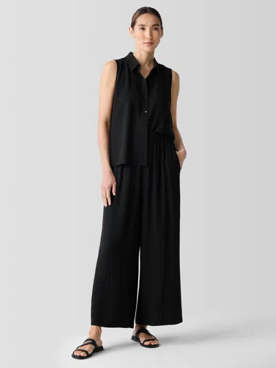 Eileen Fisher Silk Georgette Crepe Wide-leg Pant In Black