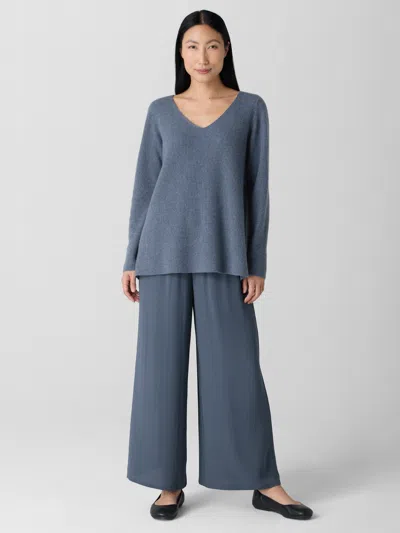 Eileen Fisher Silk Georgette Crepe Wide-leg Pant In Blue