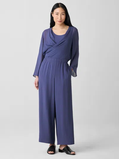 Eileen Fisher Silk Georgette Crepe Wide-leg Pant In Blue