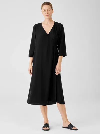 Eileen Fisher Silk Georgette Crepe Wrap Dress In Black