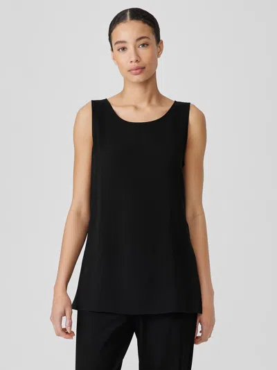 Eileen Fisher Silk Georgette Crepe Ballet Neck Long Tank In Black