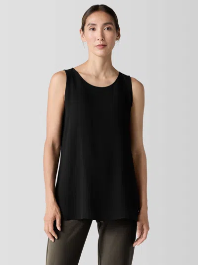 Eileen Fisher Silk Georgette Crepe Ballet Neck Long Tank In Black
