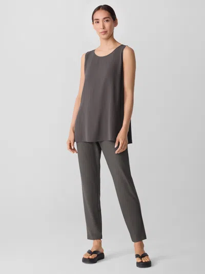 Eileen Fisher Silk Georgette Crepe Ballet Neck Long Tank In Brown