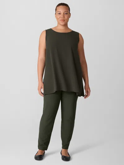 Eileen Fisher Silk Georgette Crepe Ballet Neck Long Tank In Green