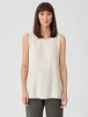 Eileen Fisher Silk Georgette Crepe Ballet Neck Long Tank In Neutral