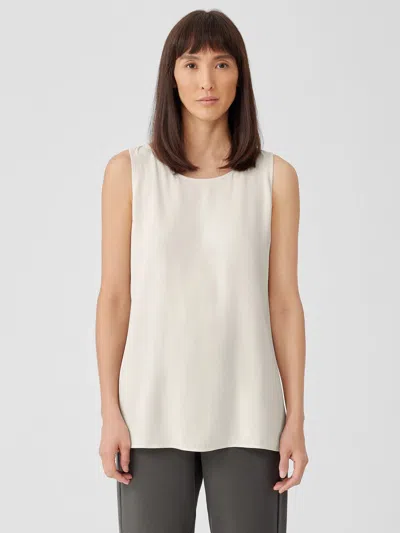 Eileen Fisher Silk Georgette Crepe Ballet Neck Long Tank In Neutral