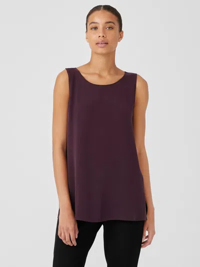 Eileen Fisher Silk Georgette Crepe Ballet Neck Long Tank In Purple