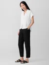 Eileen Fisher Silk Georgette Crepe Notch Collar Top In White
