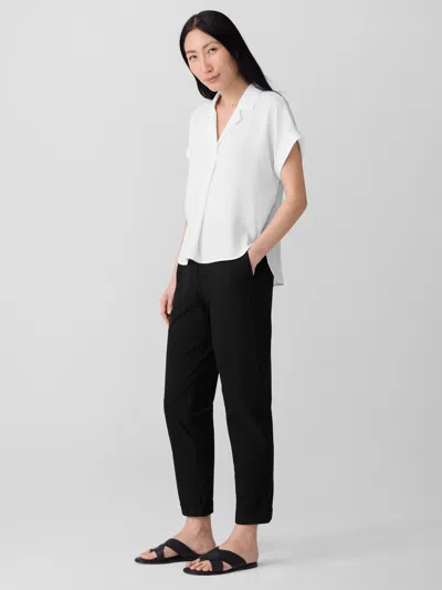 Eileen Fisher Silk Georgette Crepe Notch Collar Top In White