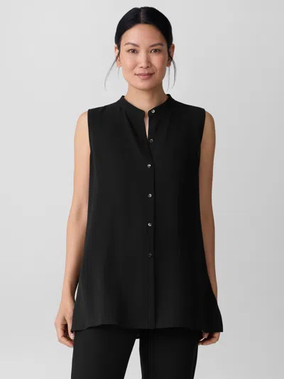 Eileen Fisher Silk Georgette Crepe Sleeveless Shirt In Black