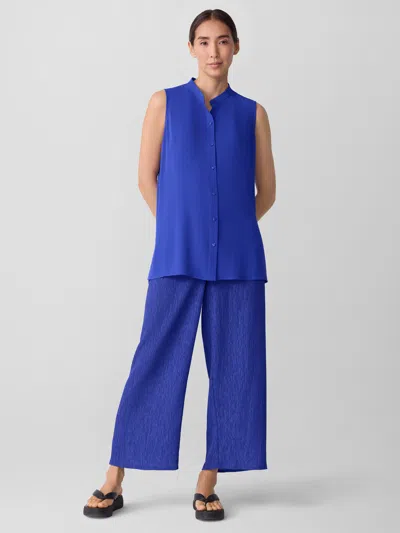 Eileen Fisher Silk Georgette Crepe Sleeveless Shirt In Blue