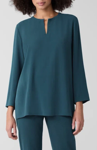 Eileen Fisher Silk Georgette Keyhole Top In Alpine