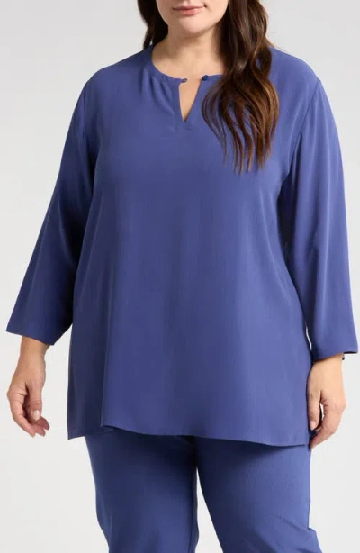 Eileen Fisher Silk Georgette Keyhole Top In Bluette