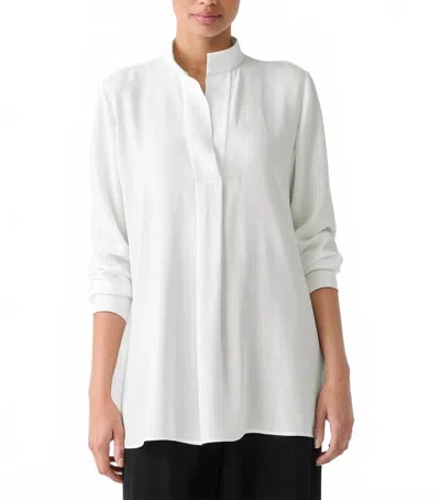 Eileen Fisher Silk Georgette Stand Collar Tunic In Ivory In White