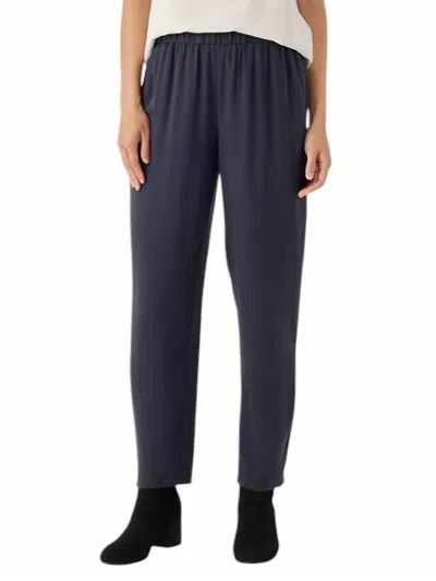 Eileen Fisher Silk Georgette Tapered Ankle Pant In Nocturne In Black