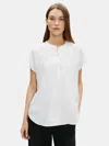 Eileen Fisher Silk Habutai Check Mandarin Collar Shirt In White