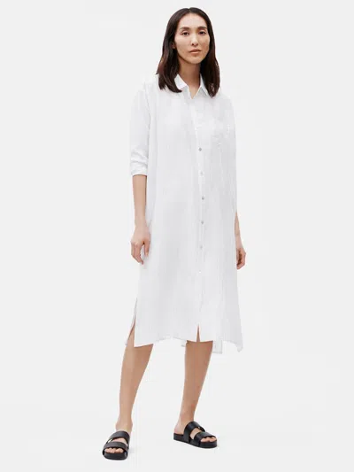 Eileen Fisher Silk Habutai Check Shirtdress In White