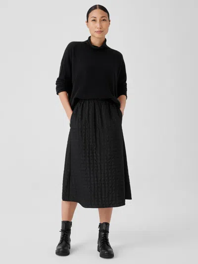 Eileen Fisher Silk Habutai Quilted A-line Skirt In Black