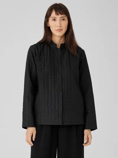 Eileen Fisher Silk Habutai Quilted Jacket In Black