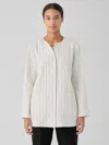 Eileen Fisher Silk Habutai Quilted Round Neck Jacket In White