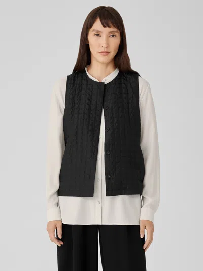 Eileen Fisher Silk Habutai Quilted Vest In Black