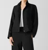 Eileen Fisher Silk Linen Box Stand Collar Jacket In Ebony In Grey