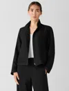 Eileen Fisher Silk Linen Box Stand Collar Jacket In Ebony In Black