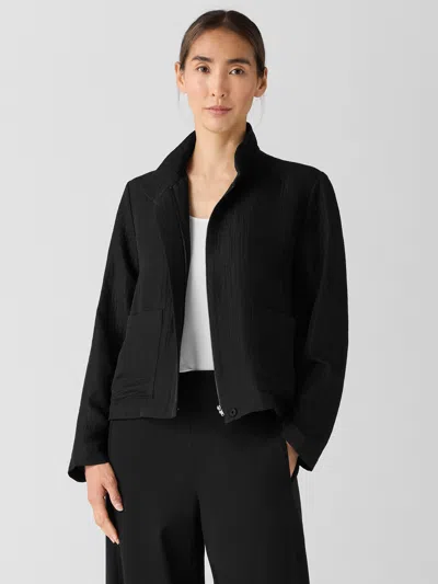 EILEEN FISHER SILK LINEN BOX STAND COLLAR JACKET