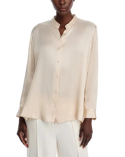 Eileen Fisher Silk Mandarin Collar Shirt In Almond