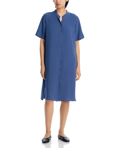 Eileen Fisher Silk Mandarin Collar Shirtdress In Dusk