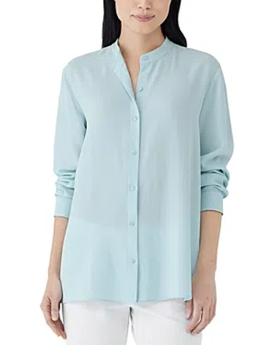 Eileen Fisher Silk Mandarin Collar Tunic Shirt In Clearwater