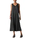 Eileen Fisher Tiered Sleeveless Crinkled Midi Dress In Black
