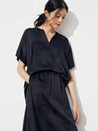 Eileen Fisher Silk Organic Cotton Brushstroke Boxy Shirt In Blue