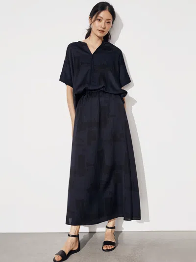 Eileen Fisher Silk Organic Cotton Brushstroke Maxi Skirt In Black