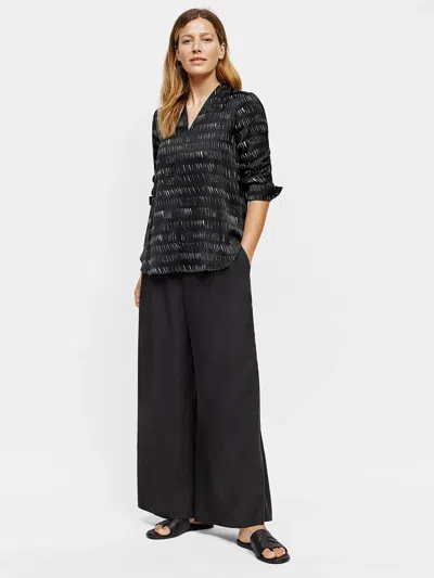 Eileen Fisher Silk Organic Cotton Dash V-neck Shirt In Black