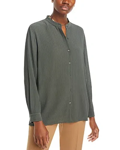Eileen Fisher Silk Ribbed Blouse In Grove