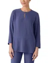Eileen Fisher Silk Georgette Keyhole Top In Bluet
