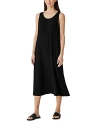 Eileen Fisher Black Silk Crepe De Chine Midi Dress In Black