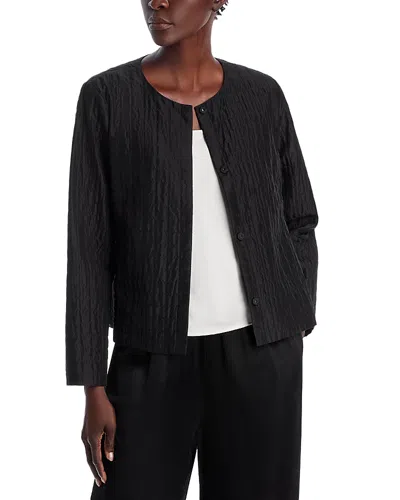 Eileen Fisher Silk Snap Front Round Neck Jacket In Black