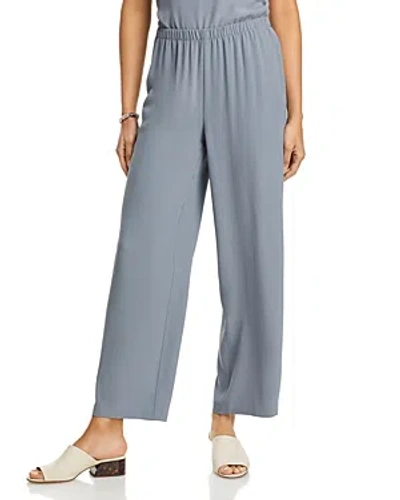 Eileen Fisher Silk Straight Ankle Trousers In Steel