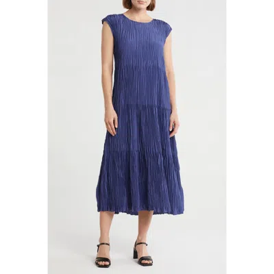 Eileen Fisher Silk Tiered Dress In Blue