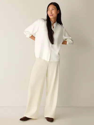 Eileen Fisher Silk Twill Band Collar Shirt In White