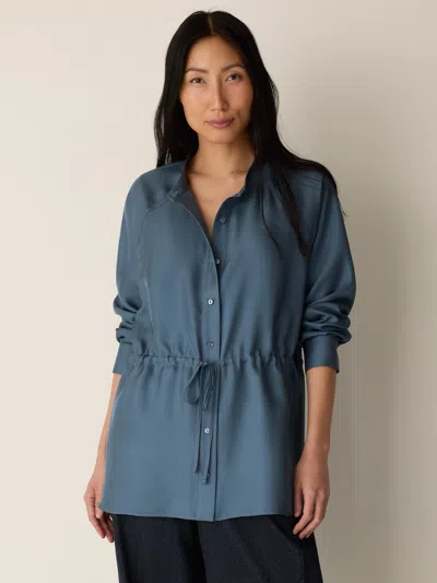 Eileen Fisher Silk Twill Band Collar Shirt In Cold Spring