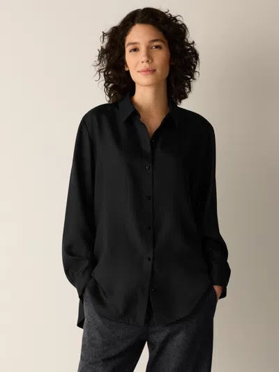 Eileen Fisher Silk Twill Classic Collar Shirt In Black