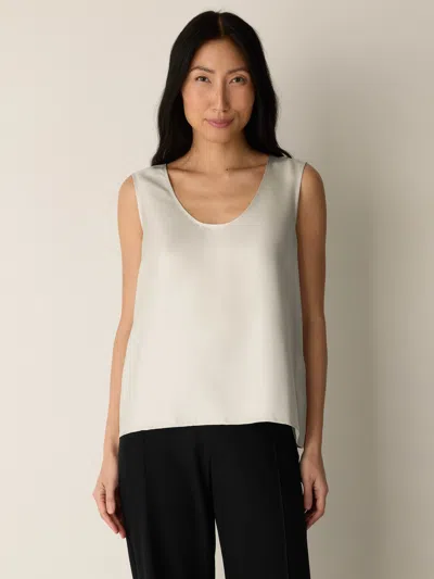 Eileen Fisher Silk Twill Curved V-neck Tank In Neutral