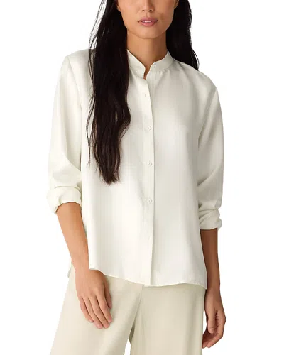 Eileen Fisher Silk Twill Mandarin Collar Top In White